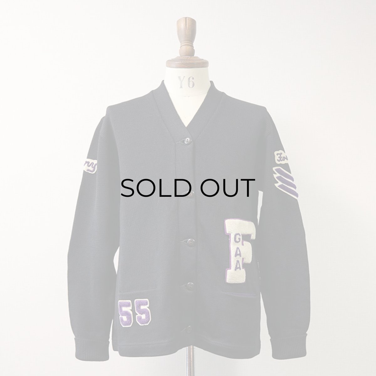 画像1: 50's Sportcraft BLACK WOOL KNIT AWARD CARDIGAN (1)