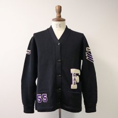 画像1: 50's Sportcraft BLACK WOOL KNIT AWARD CARDIGAN (1)