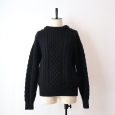 画像6: OLD The Edinburgh Woollen Mill WOOL HAND KNIT FISHERMAN'S SWEATER "Made in Scotland" "BLACK OVER DYE" (6)