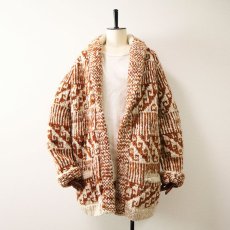 画像1: OLD UNKNOWN BRAND WOOL HAND KNIT SHAWL COLLAR CARDIGAN (1)