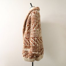 画像2: OLD UNKNOWN BRAND WOOL HAND KNIT SHAWL COLLAR CARDIGAN (2)