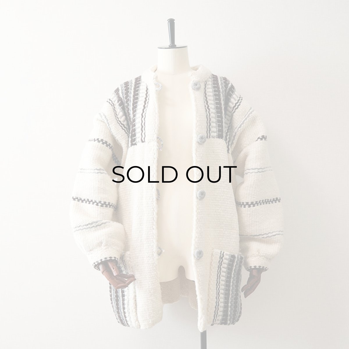 画像2: OLD UNKNOWN BRAND WOOL HAND KNIT RUG JACKET (2)