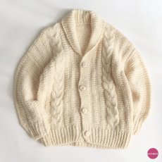 画像1: OLD UNKNOWN BRAND WOOL HAND KNIT  SHAWL COLLAR CARDIGAN (1)