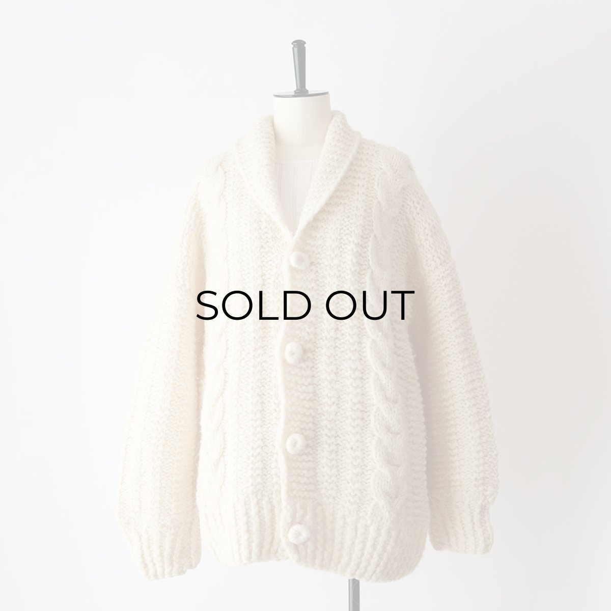 画像7: OLD UNKNOWN BRAND WOOL HAND KNIT  SHAWL COLLAR CARDIGAN (7)