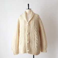 画像7: OLD UNKNOWN BRAND WOOL HAND KNIT  SHAWL COLLAR CARDIGAN (7)