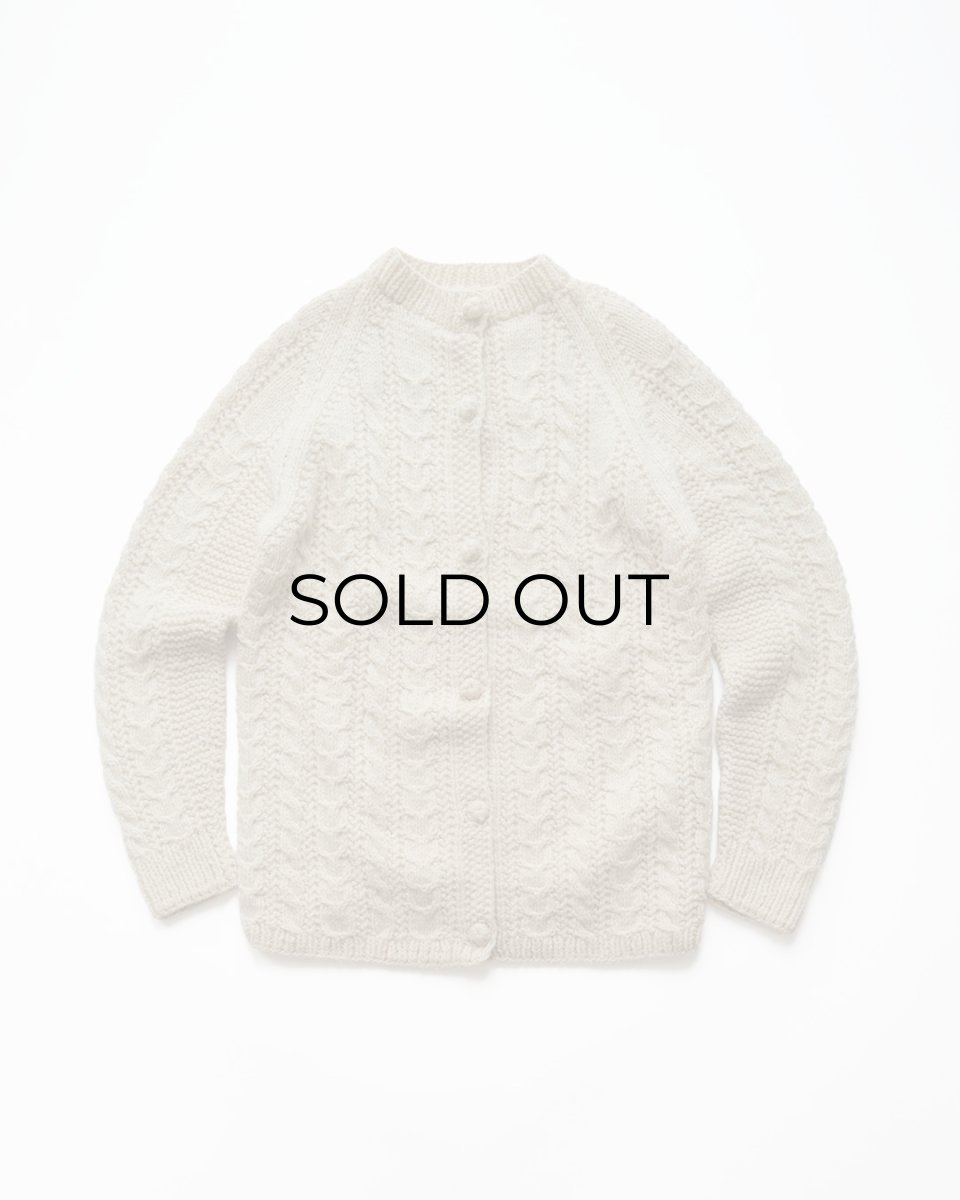 画像1: OLD UNKNOWN BRAND WOOL HAND KNIT CREW NECK FISHERMAN'S CARDIGAN (1)