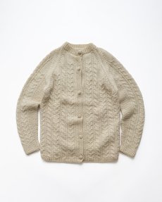 画像1: OLD UNKNOWN BRAND WOOL HAND KNIT CREW NECK FISHERMAN'S CARDIGAN (1)