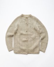 画像1: OLD UNKNOWN BRAND WOOL HAND KNIT CREW NECK FISHERMAN'S CARDIGAN (1)