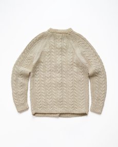 画像2: OLD UNKNOWN BRAND WOOL HAND KNIT CREW NECK FISHERMAN'S CARDIGAN (2)