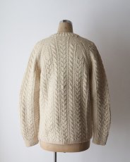 画像8: OLD UNKNOWN BRAND WOOL HAND KNIT CREW NECK FISHERMAN'S CARDIGAN (8)