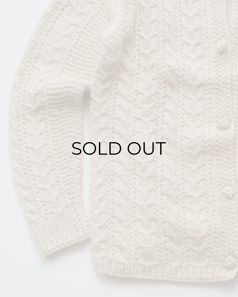 画像4: OLD UNKNOWN BRAND WOOL HAND KNIT CREW NECK FISHERMAN'S CARDIGAN (4)