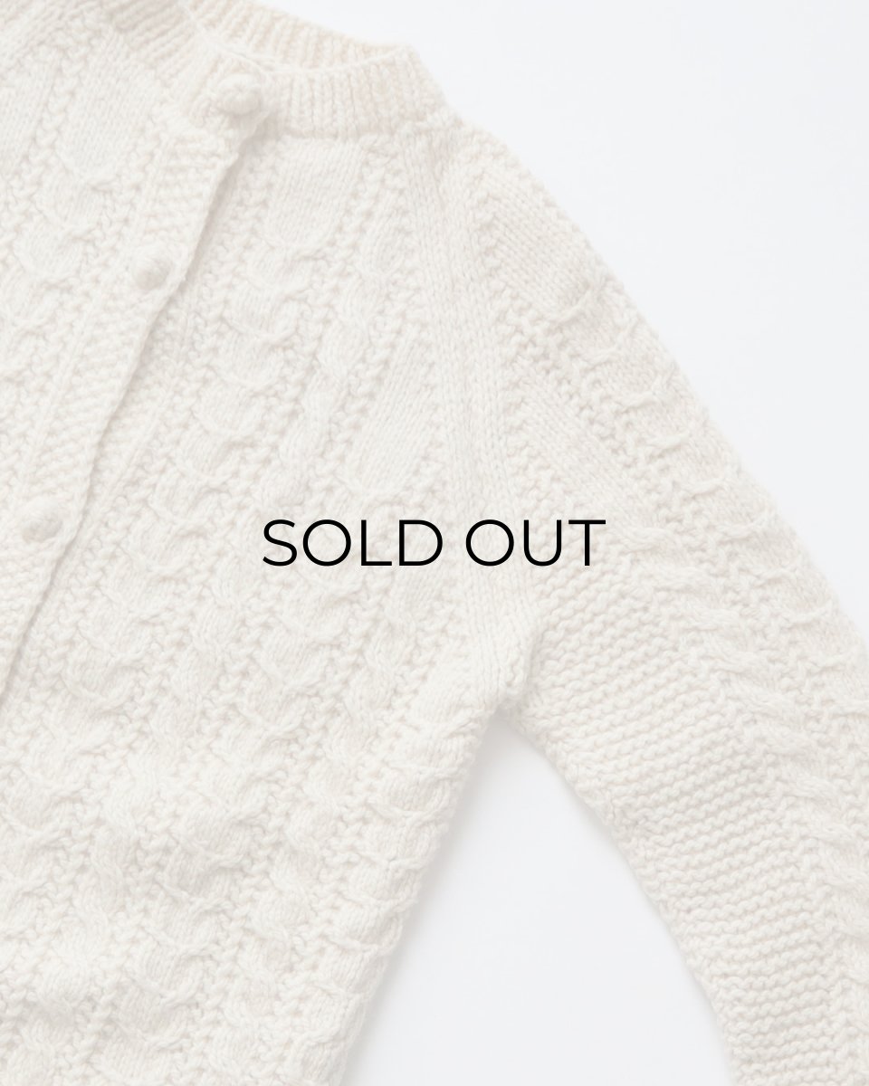 画像3: OLD UNKNOWN BRAND WOOL HAND KNIT CREW NECK FISHERMAN'S CARDIGAN (3)