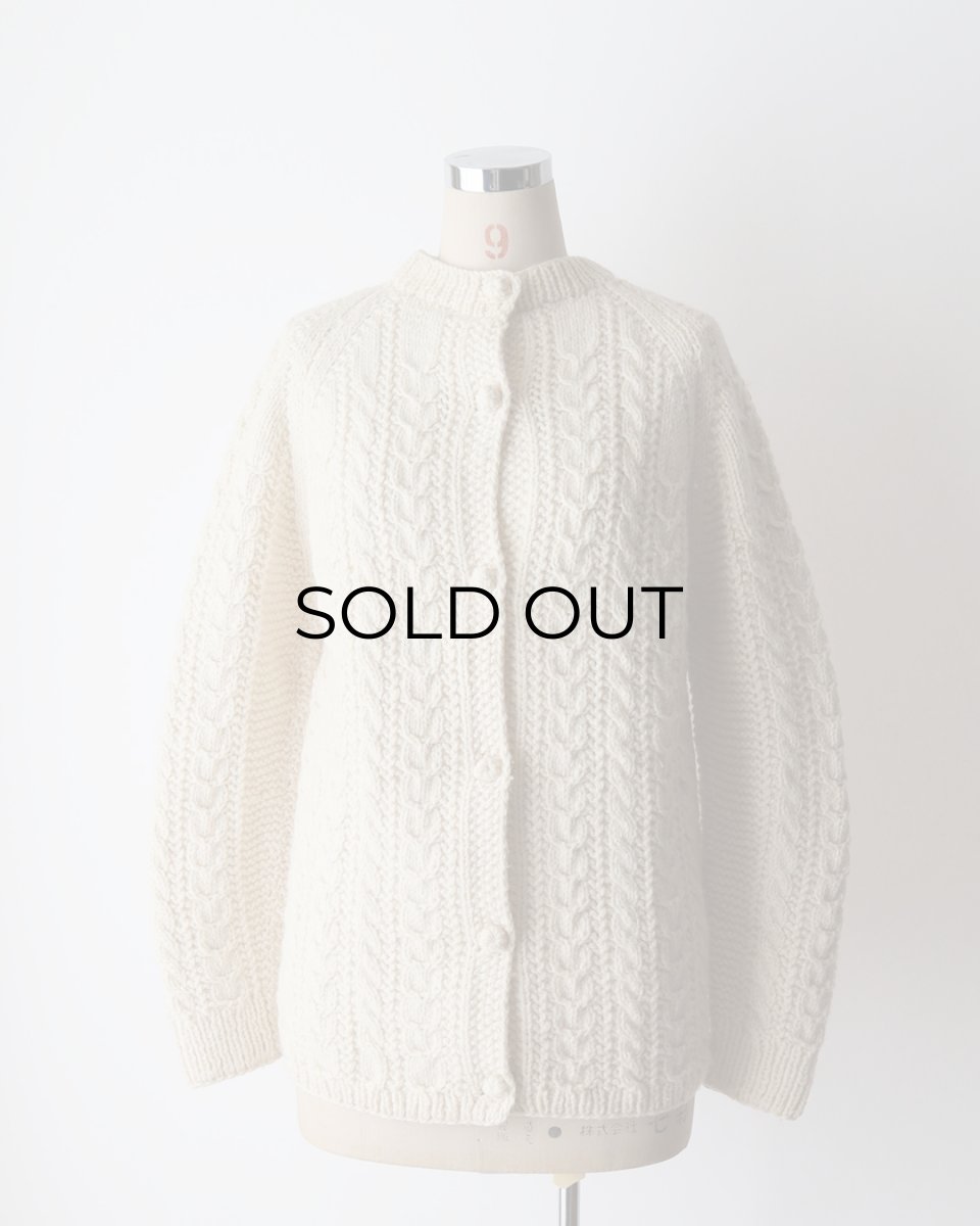 画像6: OLD UNKNOWN BRAND WOOL HAND KNIT CREW NECK FISHERMAN'S CARDIGAN (6)