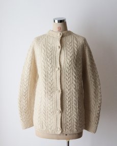 画像6: OLD UNKNOWN BRAND WOOL HAND KNIT CREW NECK FISHERMAN'S CARDIGAN (6)