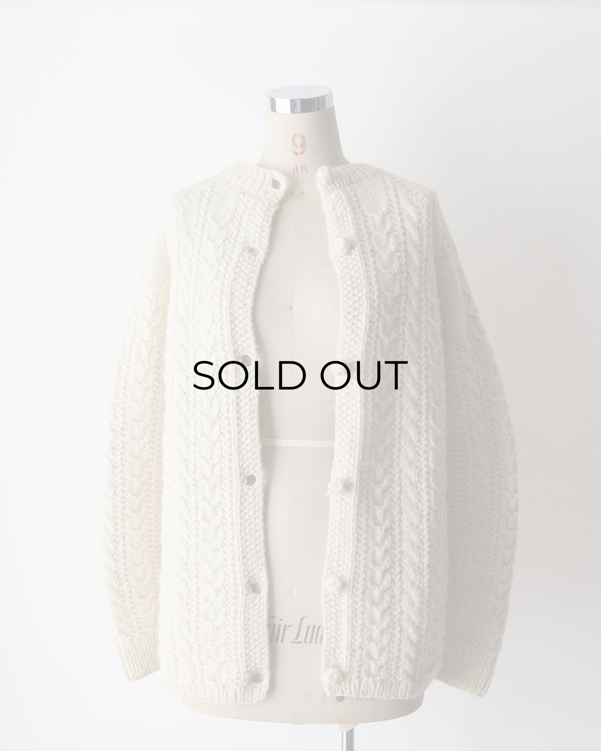 画像7: OLD UNKNOWN BRAND WOOL HAND KNIT CREW NECK FISHERMAN'S CARDIGAN (7)