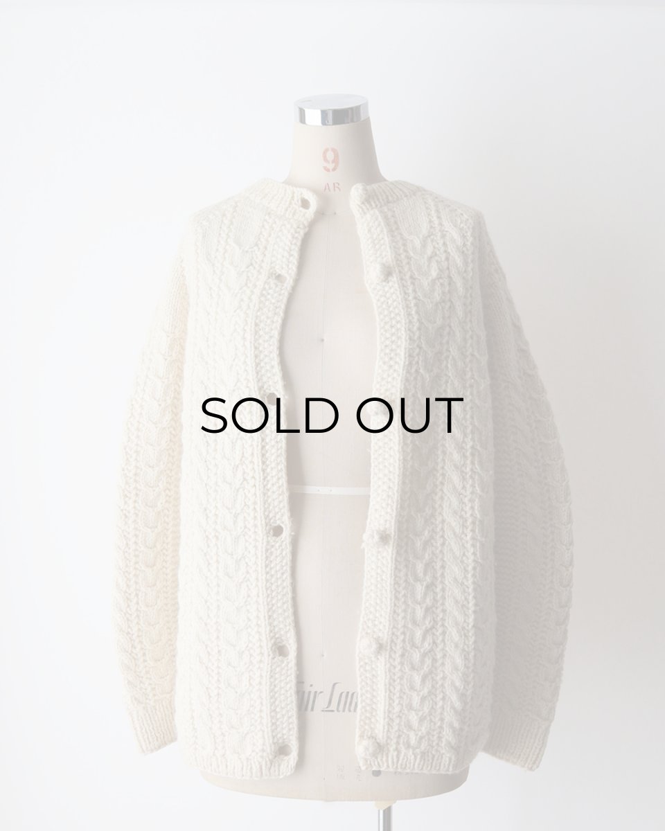 画像7: OLD UNKNOWN BRAND WOOL HAND KNIT CREW NECK FISHERMAN'S CARDIGAN (7)