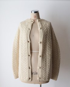 画像7: OLD UNKNOWN BRAND WOOL HAND KNIT CREW NECK FISHERMAN'S CARDIGAN (7)
