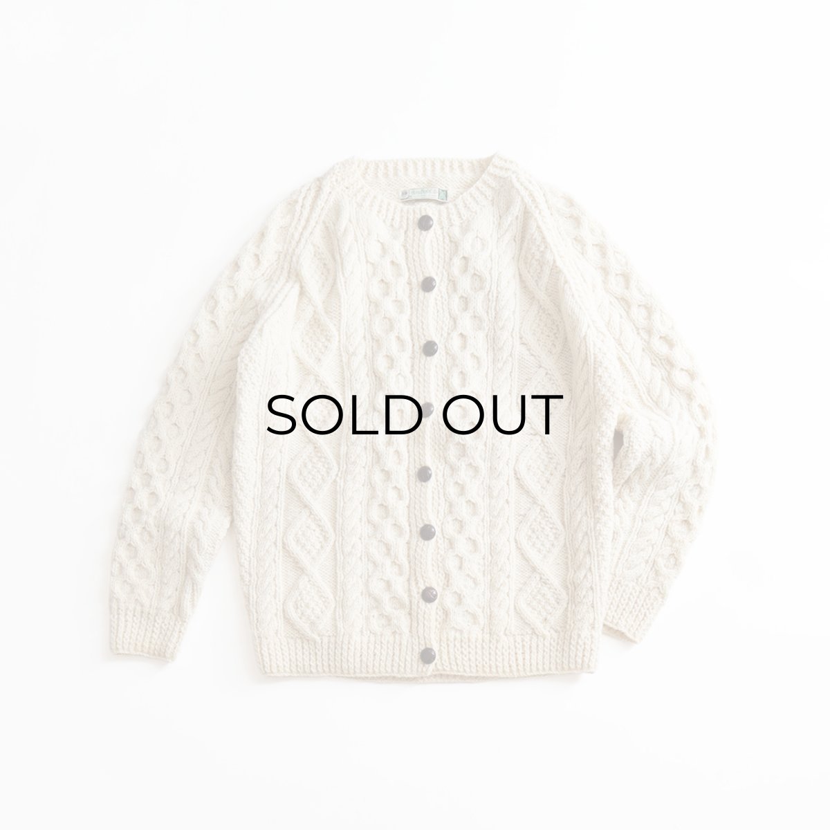 画像1: 〜80's IRISFREE WOOL HAND KNIT CREW NECK FISHERMAN'S CARDIGAN "HANDKNIT IN IRELAND" (1)