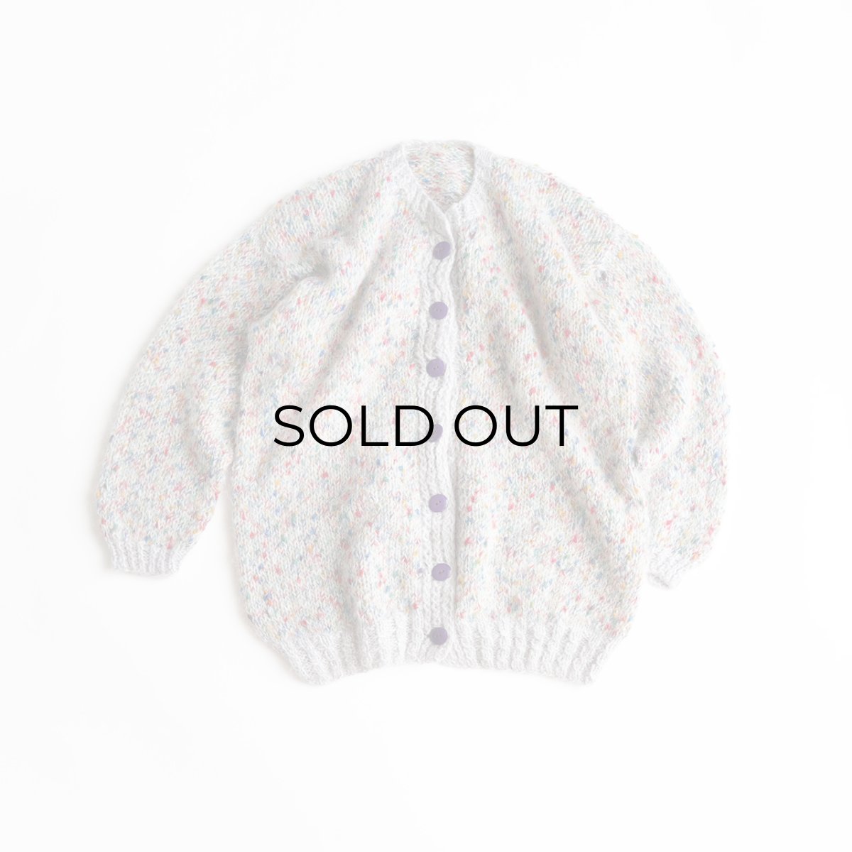 画像1: UNKNOWN BRAND MIX COLOR NEP MOHAIR HAND KNIT CREW NECK CARDIGAN (1)
