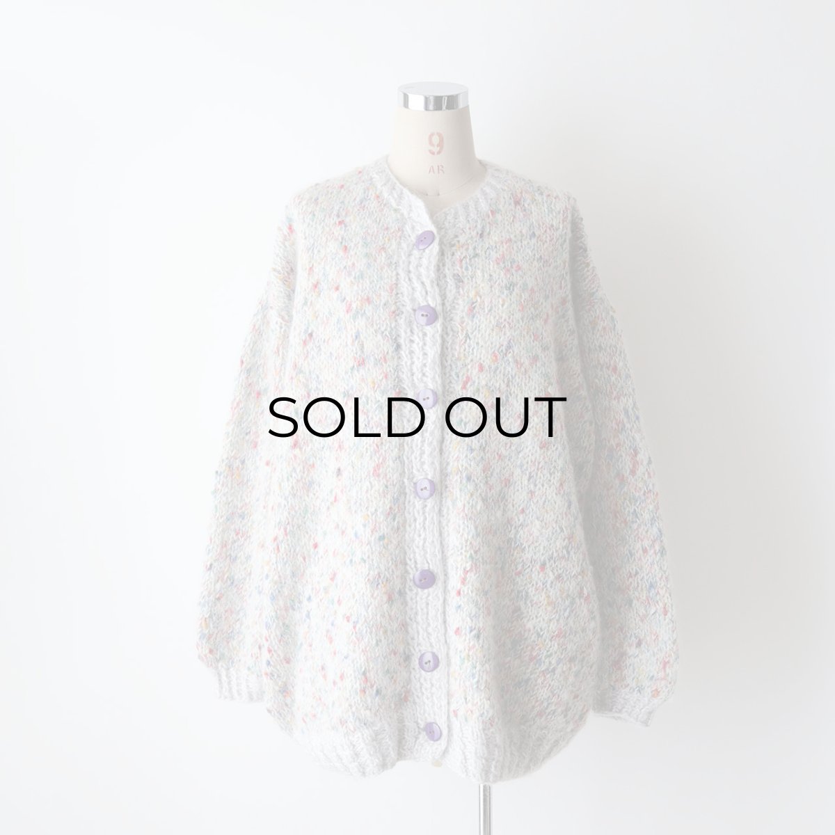 画像8: UNKNOWN BRAND MIX COLOR NEP MOHAIR HAND KNIT CREW NECK CARDIGAN (8)