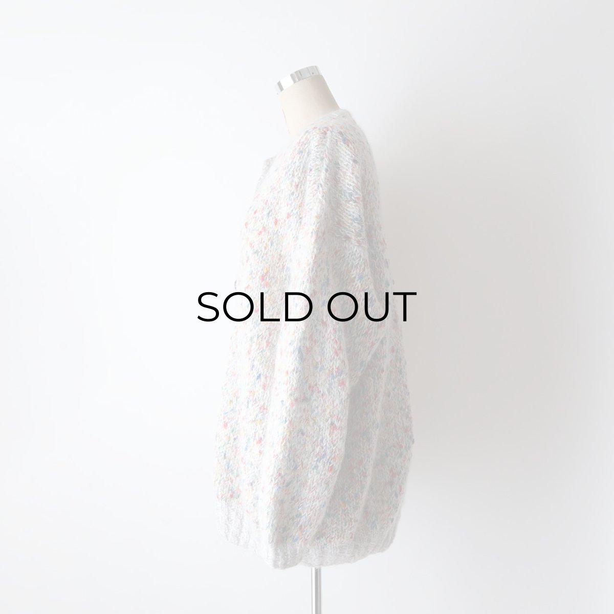 画像9: UNKNOWN BRAND MIX COLOR NEP MOHAIR HAND KNIT CREW NECK CARDIGAN (9)