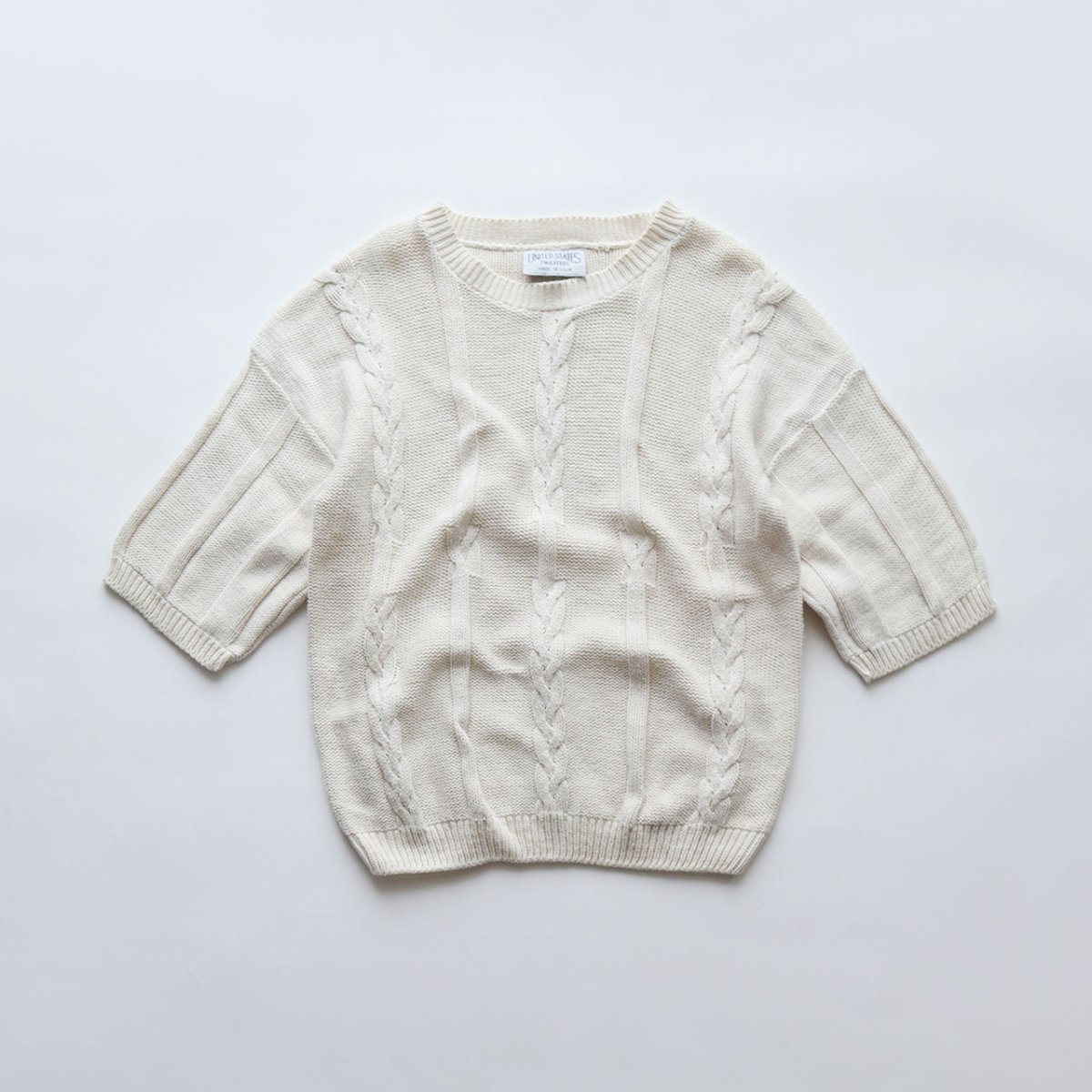 画像1: UNITED STATES SWEATERS COTTON CABLE KNIT S/S CREW NECK SWEATER "MADE IN USA" (1)