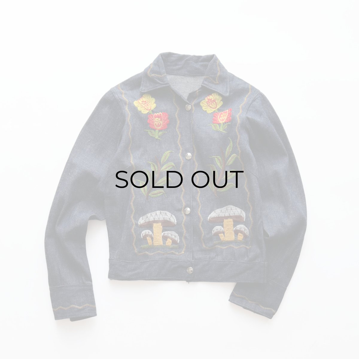 画像1: 70's UNKNOWN BRAND DENIM EMBROIDERED SHORT LENGTH SNAP JACKET "MINT CONDITION" (1)