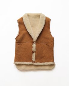 画像1: OLD UNKNOWN BRAND SHEEPSKIN SHAWL COLLAR VEST (1)