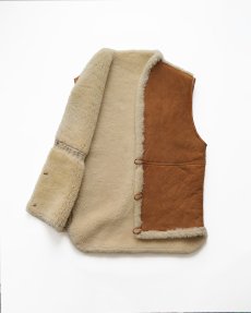 画像2: OLD UNKNOWN BRAND SHEEPSKIN SHAWL COLLAR VEST (2)