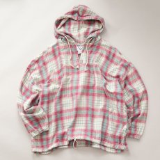 画像7: 80's ULTRA PINK COTTON CHECK FLANNEL PULLOVER HOODED WIDE SILHOUETTE TOP (7)