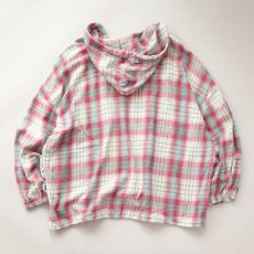 画像8: 80's ULTRA PINK COTTON CHECK FLANNEL PULLOVER HOODED WIDE SILHOUETTE TOP (8)