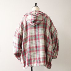 画像3: 80's ULTRA PINK COTTON CHECK FLANNEL PULLOVER HOODED WIDE SILHOUETTE TOP (3)