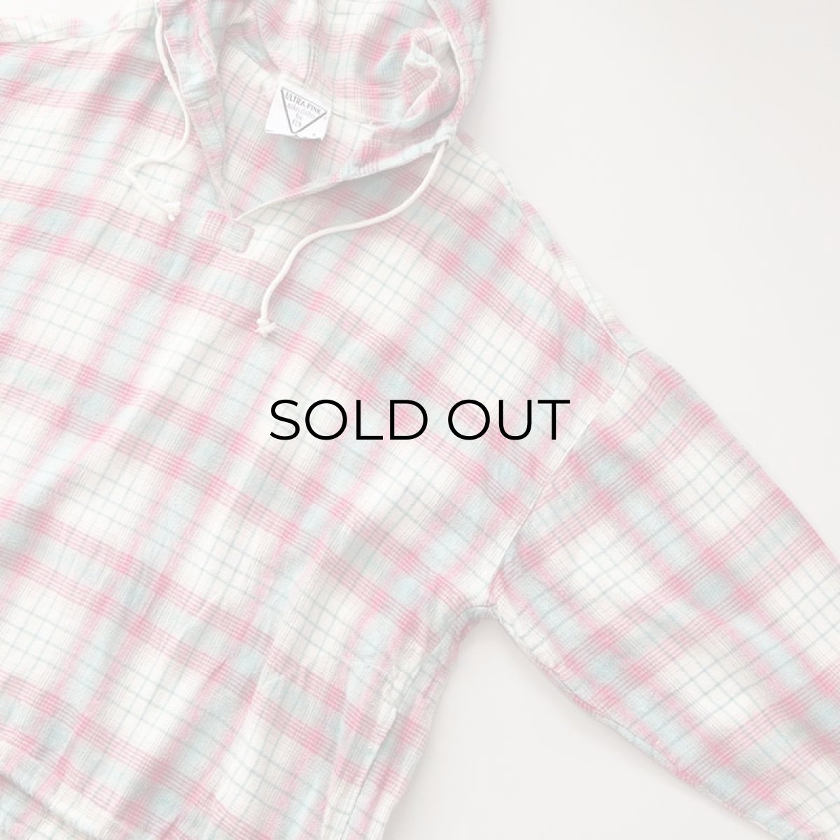 画像9: 80's ULTRA PINK COTTON CHECK FLANNEL PULLOVER HOODED WIDE SILHOUETTE TOP (9)