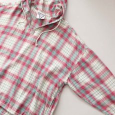 画像9: 80's ULTRA PINK COTTON CHECK FLANNEL PULLOVER HOODED WIDE SILHOUETTE TOP (9)