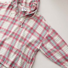 画像9: 80's ULTRA PINK COTTON CHECK FLANNEL PULLOVER HOODED WIDE SILHOUETTE TOP (9)