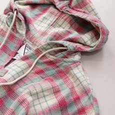 画像10: 80's ULTRA PINK COTTON CHECK FLANNEL PULLOVER HOODED WIDE SILHOUETTE TOP (10)