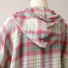 画像6: 80's ULTRA PINK COTTON CHECK FLANNEL PULLOVER HOODED WIDE SILHOUETTE TOP (6)