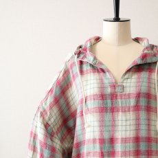 画像4: 80's ULTRA PINK COTTON CHECK FLANNEL PULLOVER HOODED WIDE SILHOUETTE TOP (4)