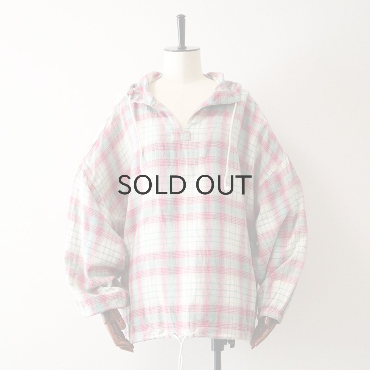 画像1: 80's ULTRA PINK COTTON CHECK FLANNEL PULLOVER HOODED WIDE SILHOUETTE TOP (1)