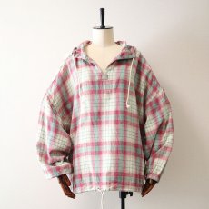 画像1: 80's ULTRA PINK COTTON CHECK FLANNEL PULLOVER HOODED WIDE SILHOUETTE TOP (1)