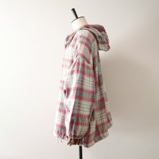 画像2: 80's ULTRA PINK COTTON CHECK FLANNEL PULLOVER HOODED WIDE SILHOUETTE TOP (2)