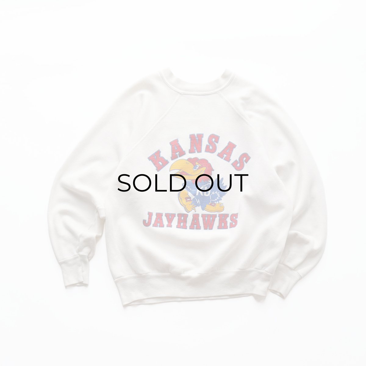 画像1: 〜80's UNKNOWN BRAND PRINT CREW NECK SWEAT "KANSAS JAYHAWKS" (1)
