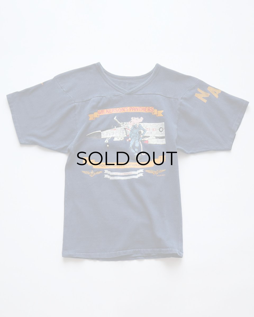 画像1: 80's UNKNOWN BRAND COTTON W-PRINT S/S V NECK FOOTBALL TEE "WILKERSON'S PANTHERS" (1)