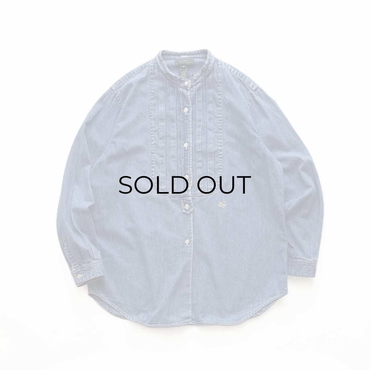 画像1: 90's LAUREN RALPH LAUREN COTTON DENIM PLEATED BOSOM SHIRT (1)
