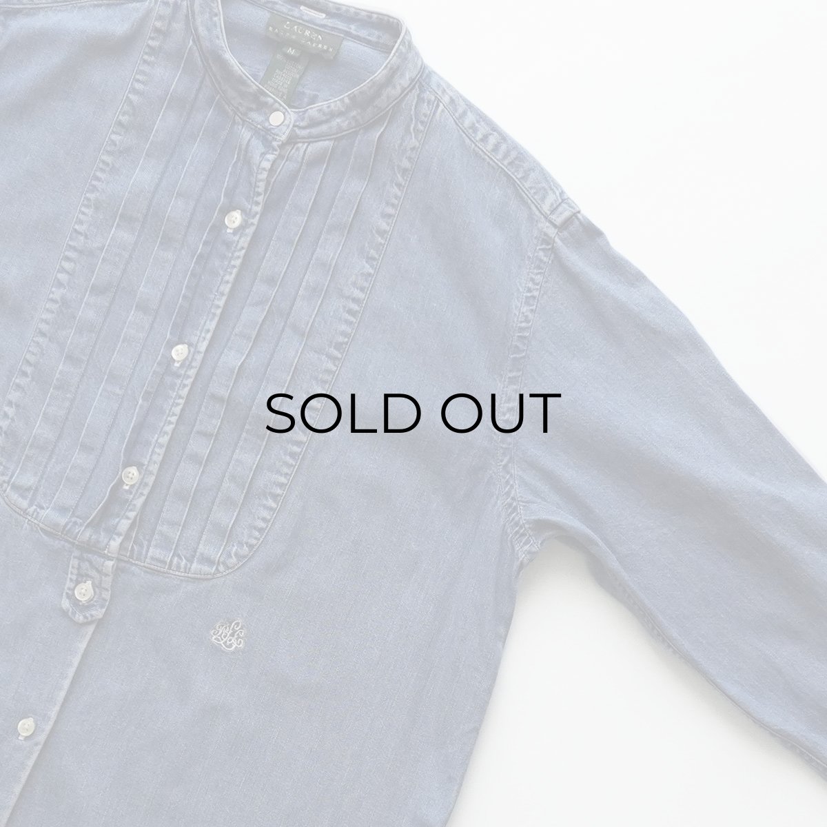 画像3: 90's LAUREN RALPH LAUREN COTTON DENIM PLEATED BOSOM SHIRT (3)
