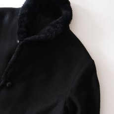 画像4: 60's UNKNOWN BRAND BLACK WOOL BOA SHAWL COLLAR COAT (4)