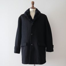 画像9: 60's UNKNOWN BRAND BLACK WOOL BOA SHAWL COLLAR COAT (9)