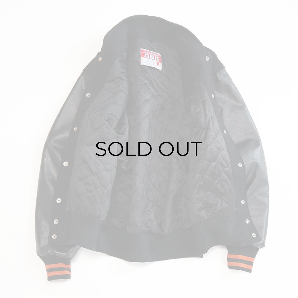 画像2: 〜90's awards USA WOOL MELTON QUILTED LINING FAKE LEATHER SLEEVE VARSITY JACKET "MADE IN USA" (2)