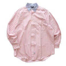 画像1: 90's Ralph Lauren "The Big Shirt" COTTON OXFORD STRIPE 2-TONE B/D SHIRT (1)