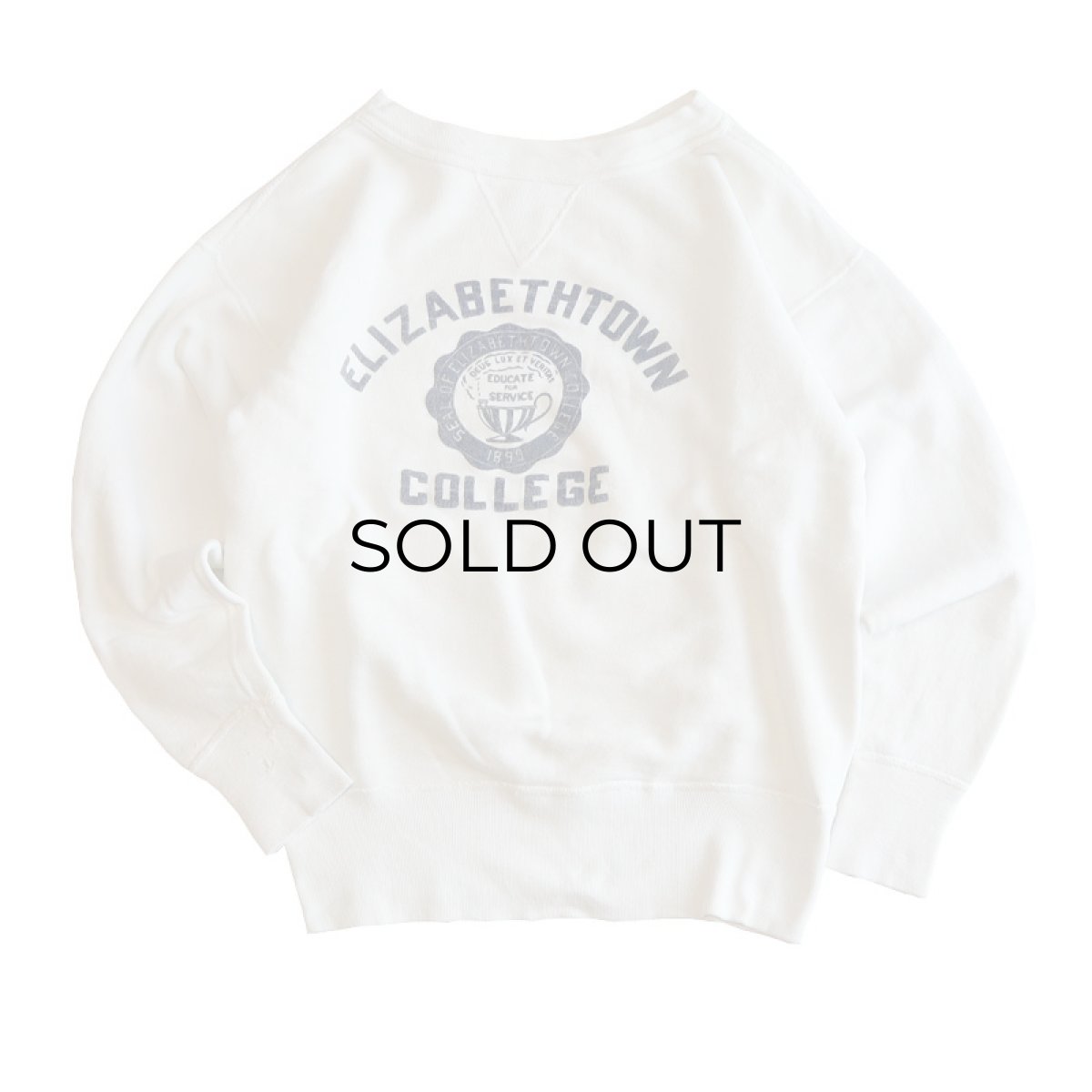 画像1: 〜60's SPORTSWEAR by PRINCETON COTTON FLOCK PRINT FRONT V CREW NECK SWEAT "ELIZABETHTOWN COLLEGE" (1)